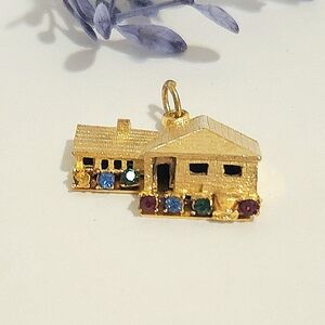 Vintage Hobco House of Borvani 24K Gold Plated Multi-Color Crystal Charm Pendant